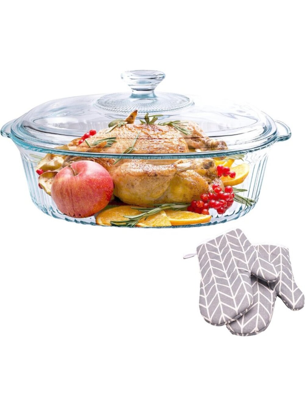 3QT Oval Glass Casserole Dish with Lid - Durable Borosilicate Bakeware for Oven